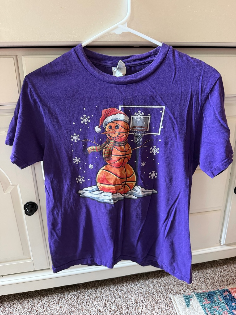 Kids Purple Basketball Snowman Graphic Tee